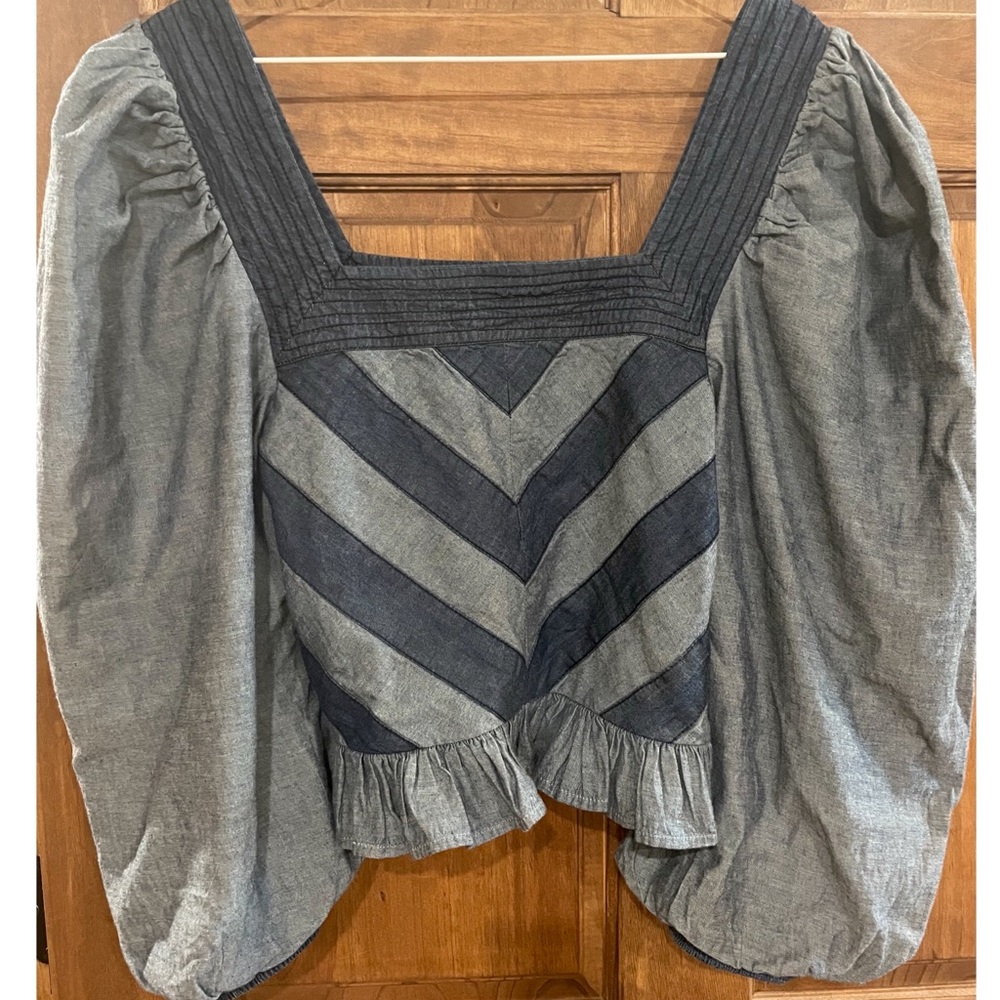 Anthropologie chambray puff sleeve top